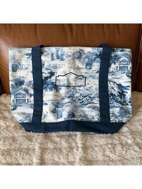 Blue Toile Canvas Tote with Navy Accents by Lowe's